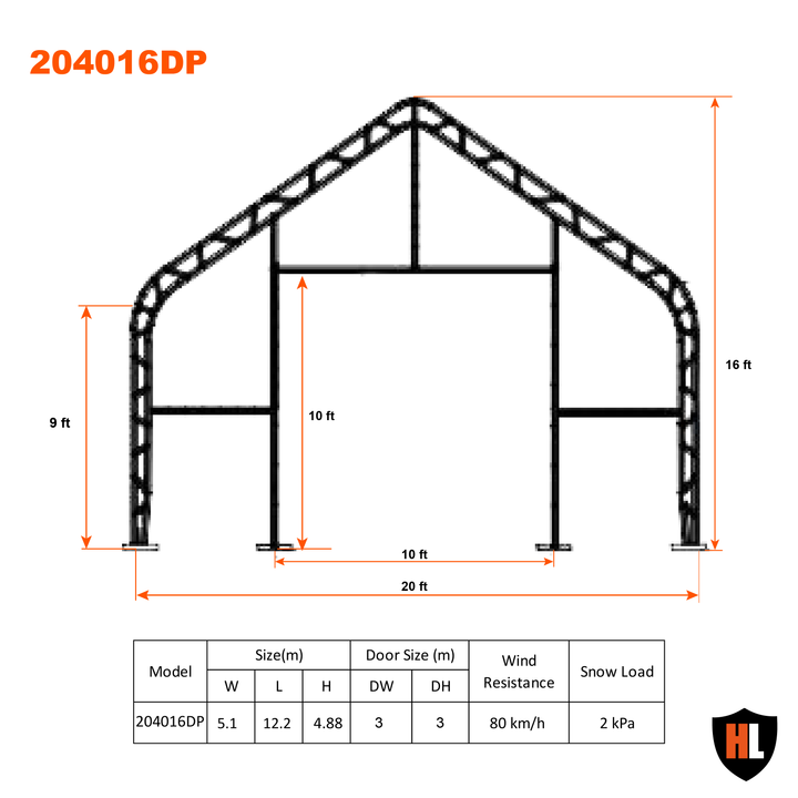 Gold Mountain Double Truss Peak Storage Shelter W20'xL40'xH16'