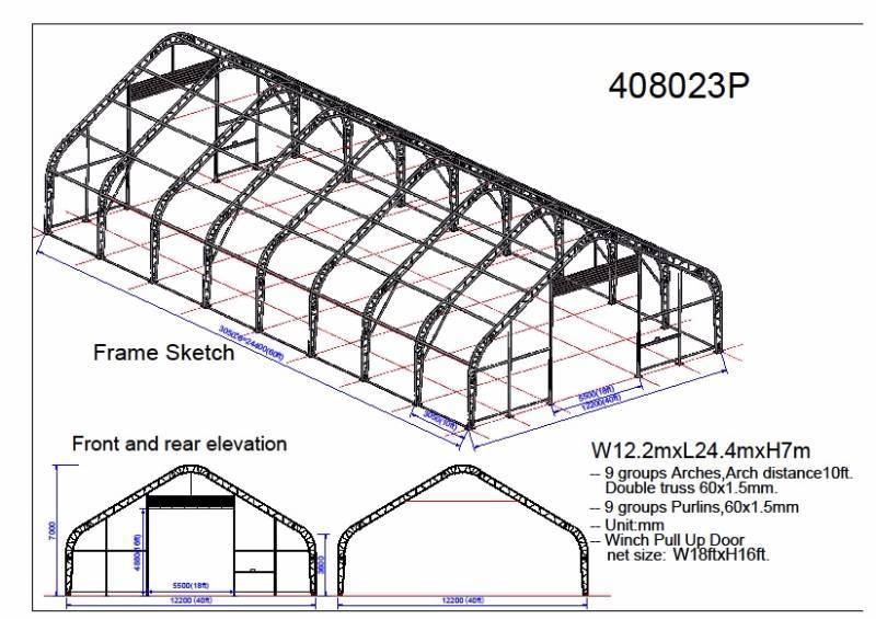 Gold Mountain Double Truss Peak Storage Shelter-W40'xL80'xH23'